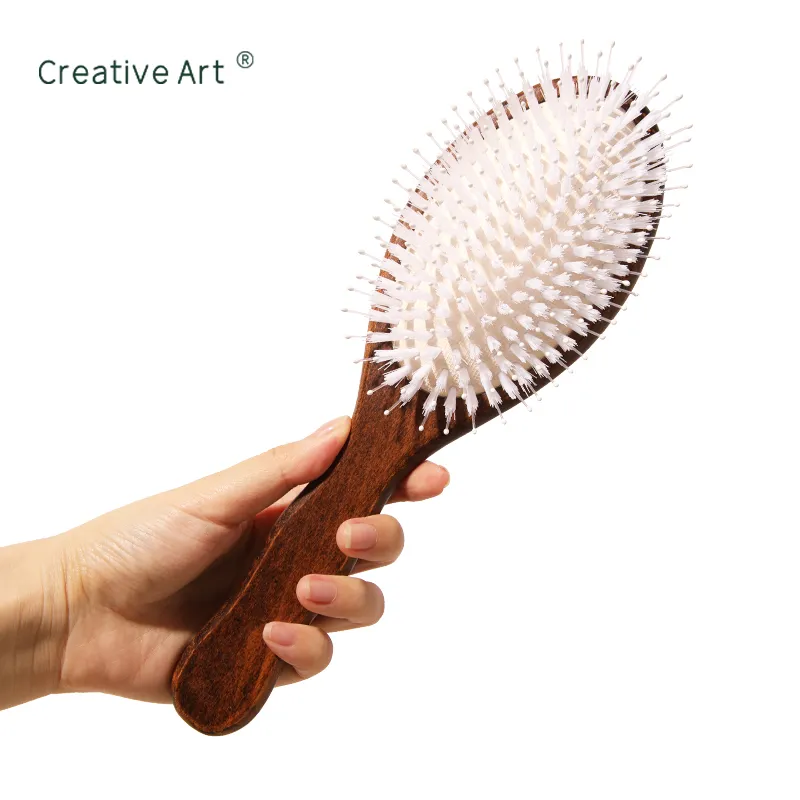 bamboo wooden handle nylon bristle hair brush m qd55p 4 uses<!--[